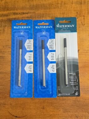 Waterman Roller Ball Refill Black Ink Fine Point Three Packages